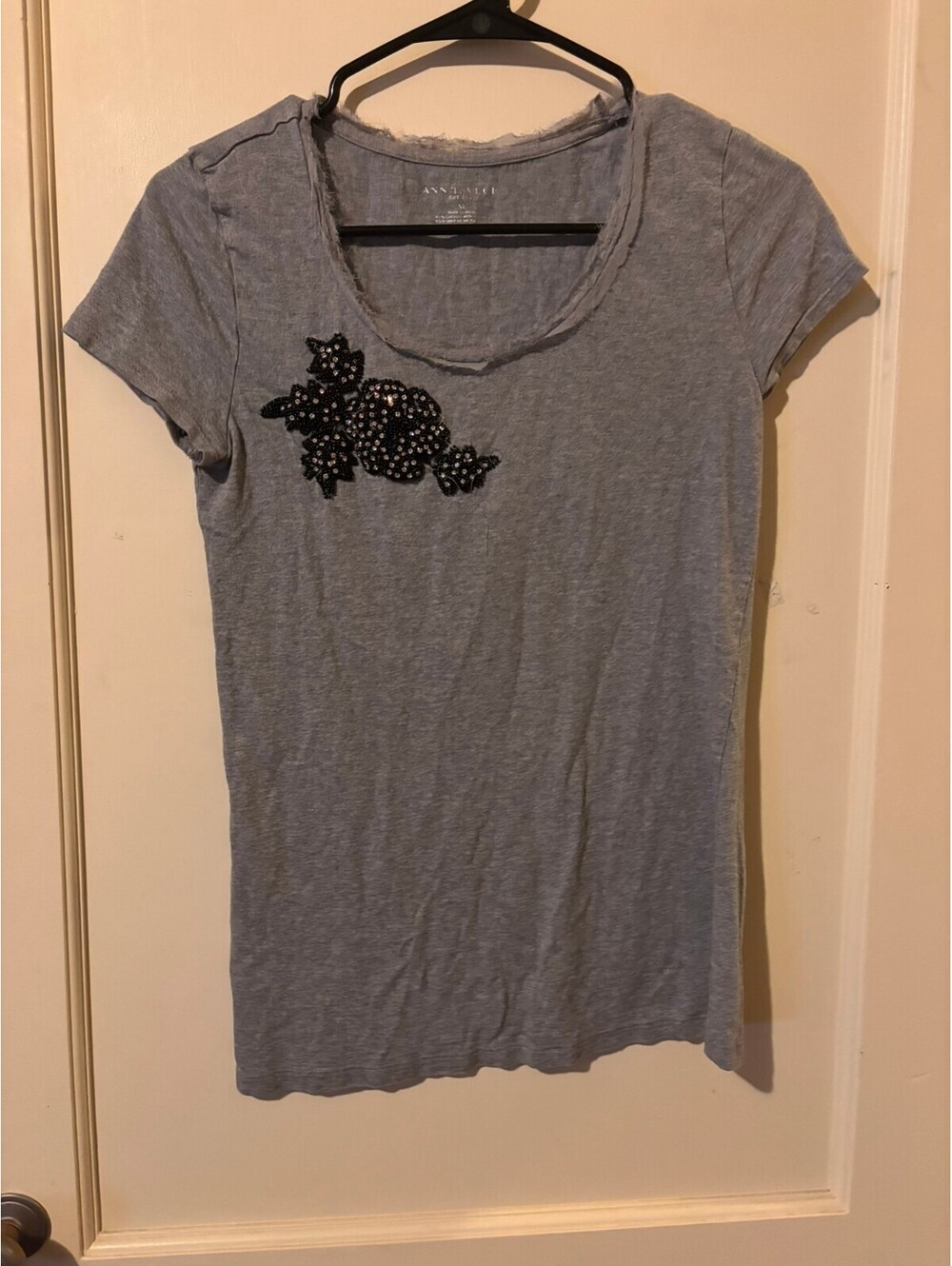 Ann Taylor Gray embellished short sleeve top Medium
